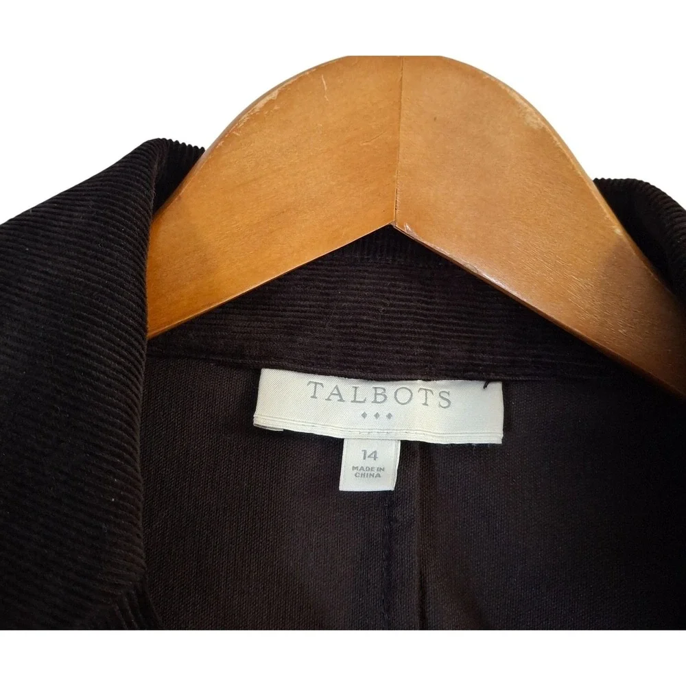 Talbots 3-Button Blazer Women's 14 Brown Corduroy Peplum Stretch Jacket